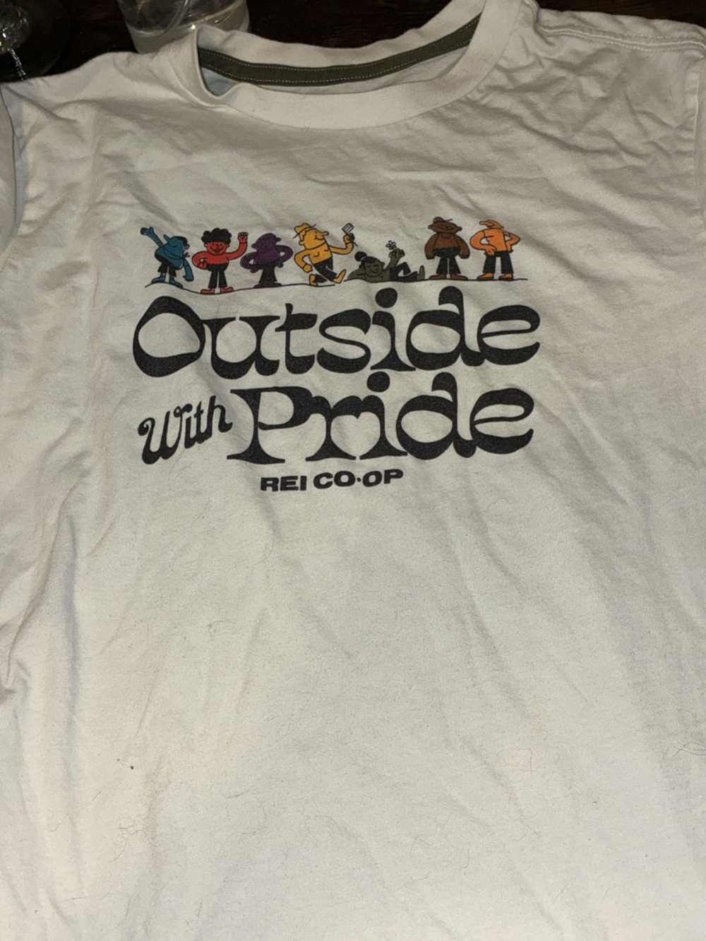 REI Cream Crewneck Tee with Olive Trim